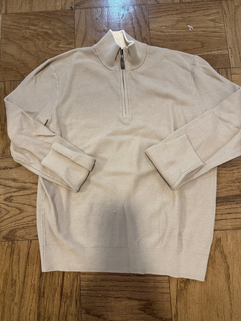 The Men's Store Cream Half-Zip Textured Sweater